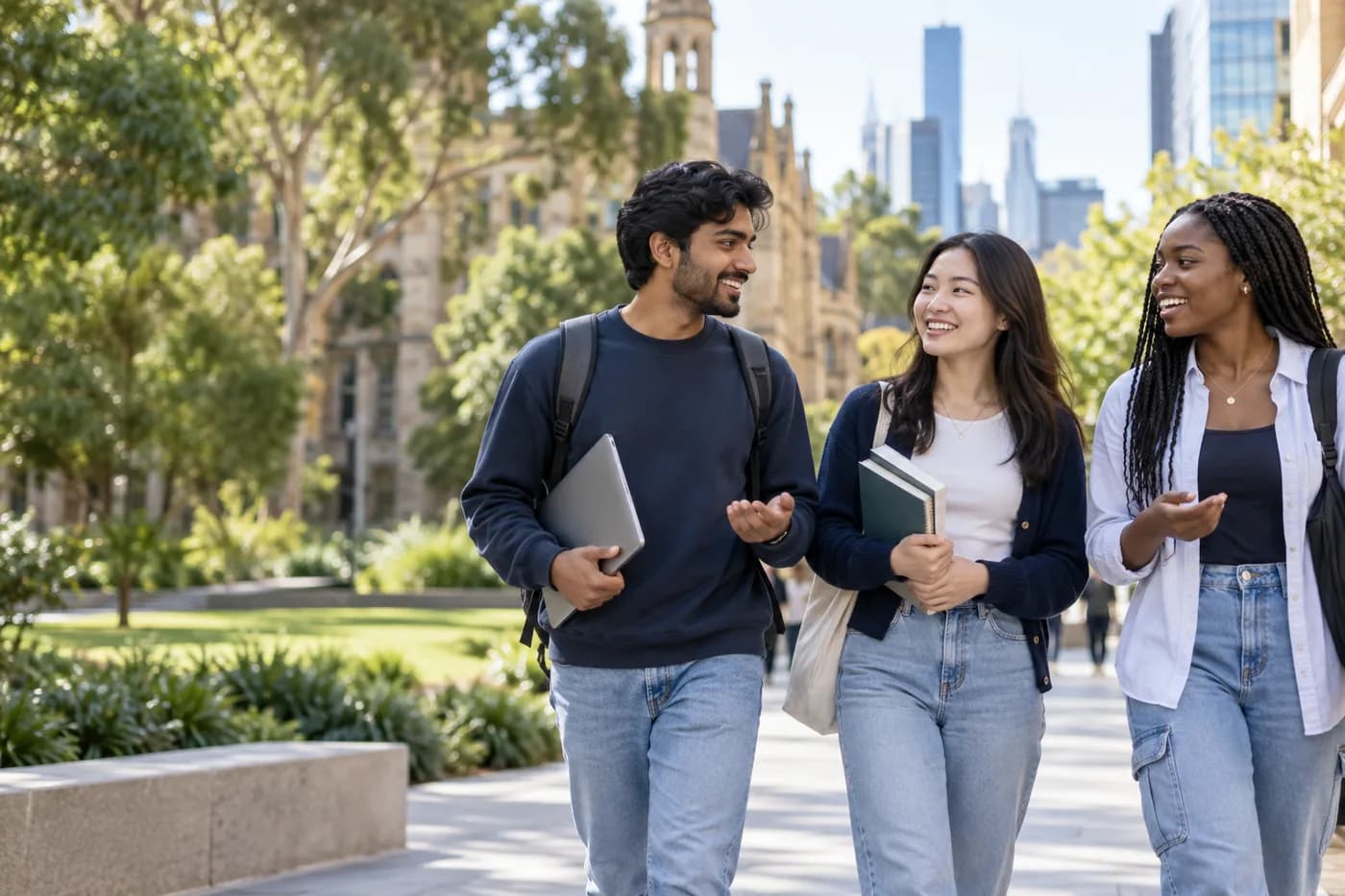 Students sharing a conversation on campus